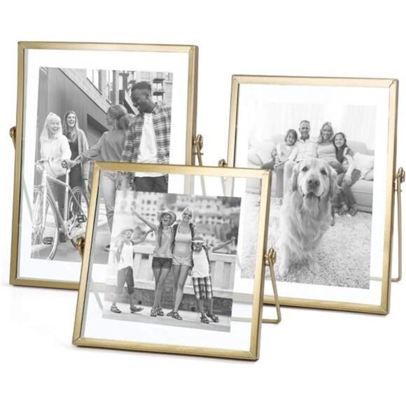 Set of 3 Glass Photo Frame Collection Simple Metal Geometric Picture - Picture 1 of 14